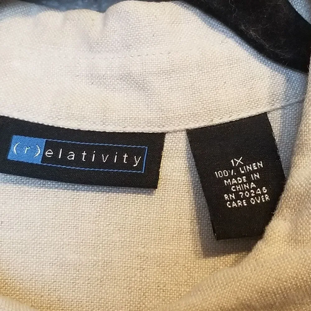 Relativity 1X Jacket 100% Linen Pintuck  Pleats Button Front Coastal Lagenlook